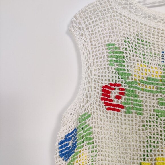 Women's Bathing Suit Cover Size Medium Floral Crochet Resortwear Beach Bohemian - Picture 2 of 6